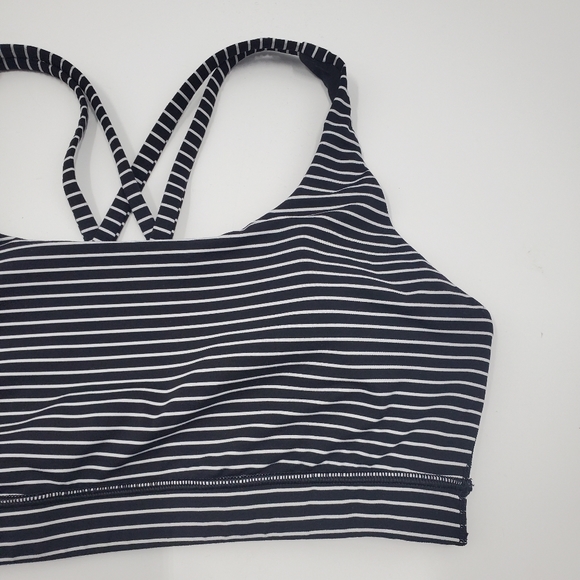 Lululemon Energy Bra Mod Stripe Black White Sports Yoga Padded - Picture 4 of 7